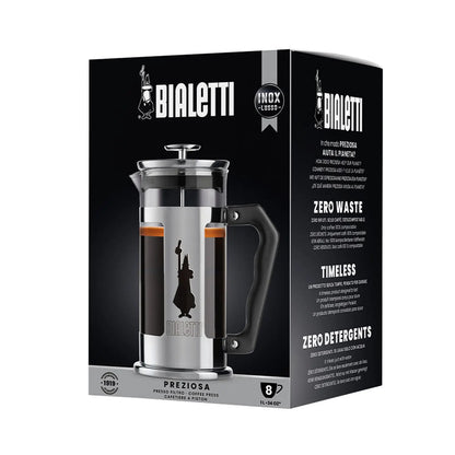 Opakowanie french press Bialetti Preziosa Omino 1000 ml, zaparzacz tłokowy do kawy ze stali nierdzewnej i szkła