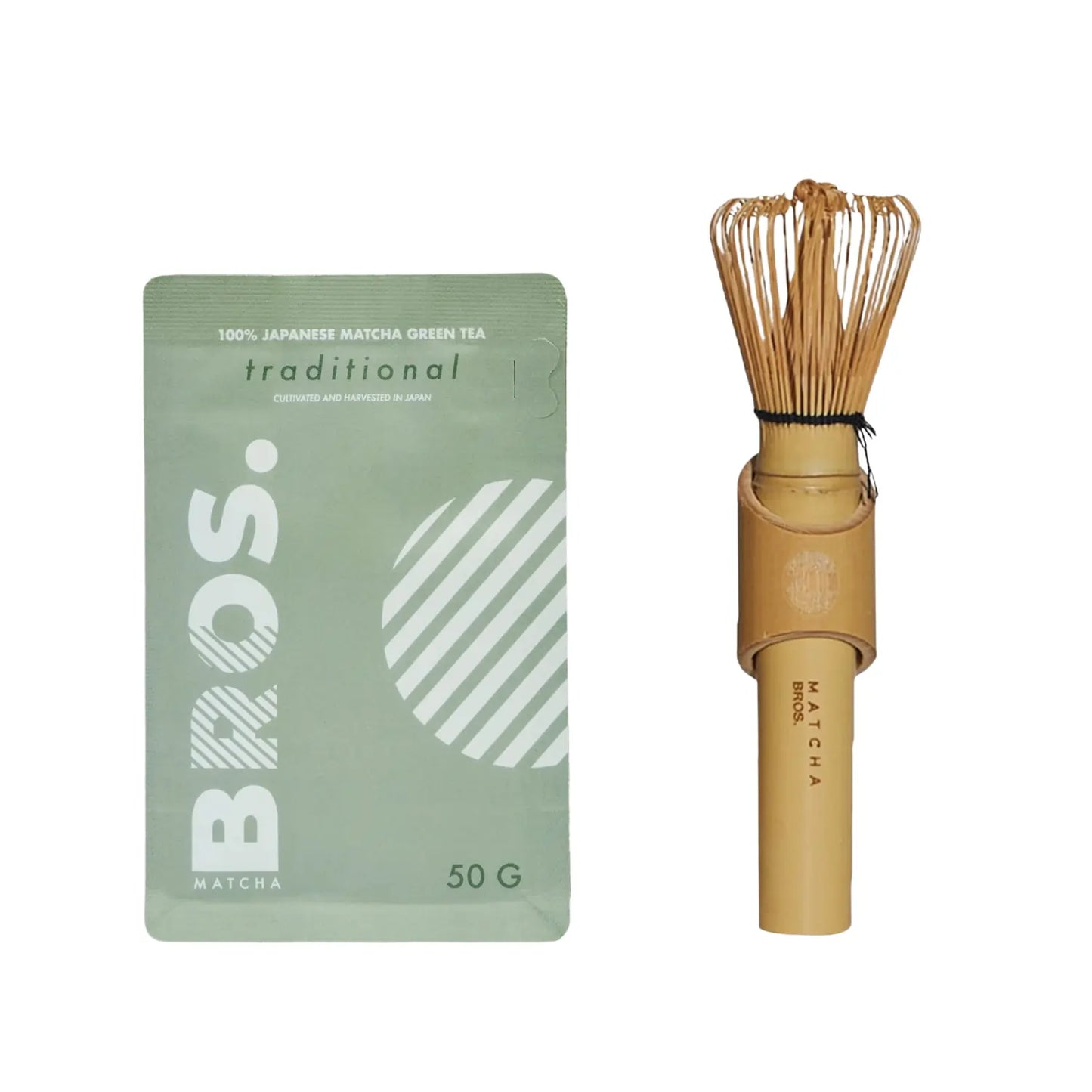 BROS Traditional Matcha 50 g zestaw – japońska matcha green tea w proszku + bambusowa trzepaczka chasen do przygotowania matchy