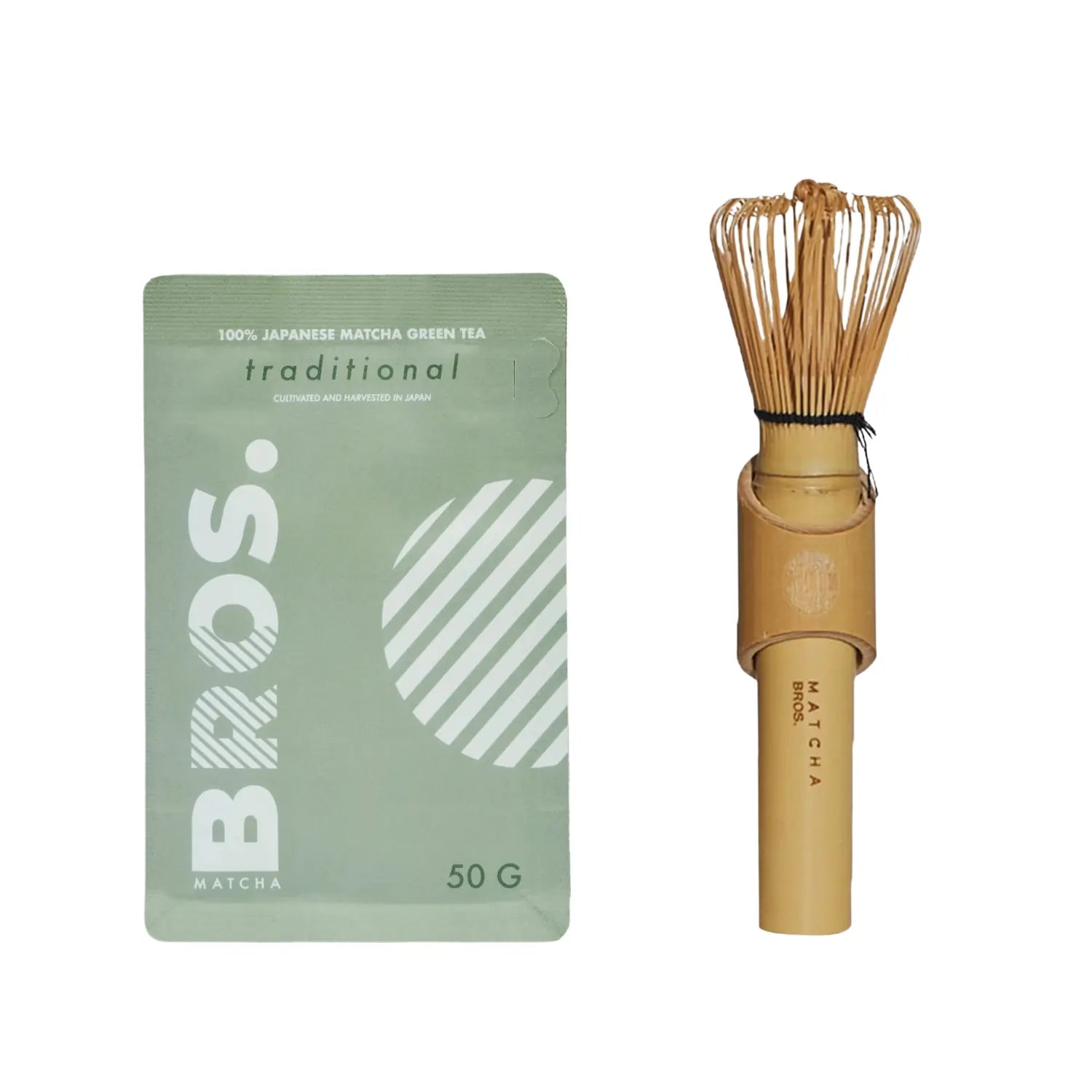 BROS Traditional Matcha 50 g zestaw – japońska matcha green tea w proszku + bambusowa trzepaczka chasen do przygotowania matchy