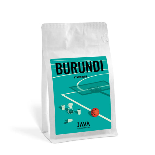 Kawa ziarnista Burundi Nyagishiru od JAVA Coffee Roasters w białym opakowaniu 250 g z zieloną etykietą
