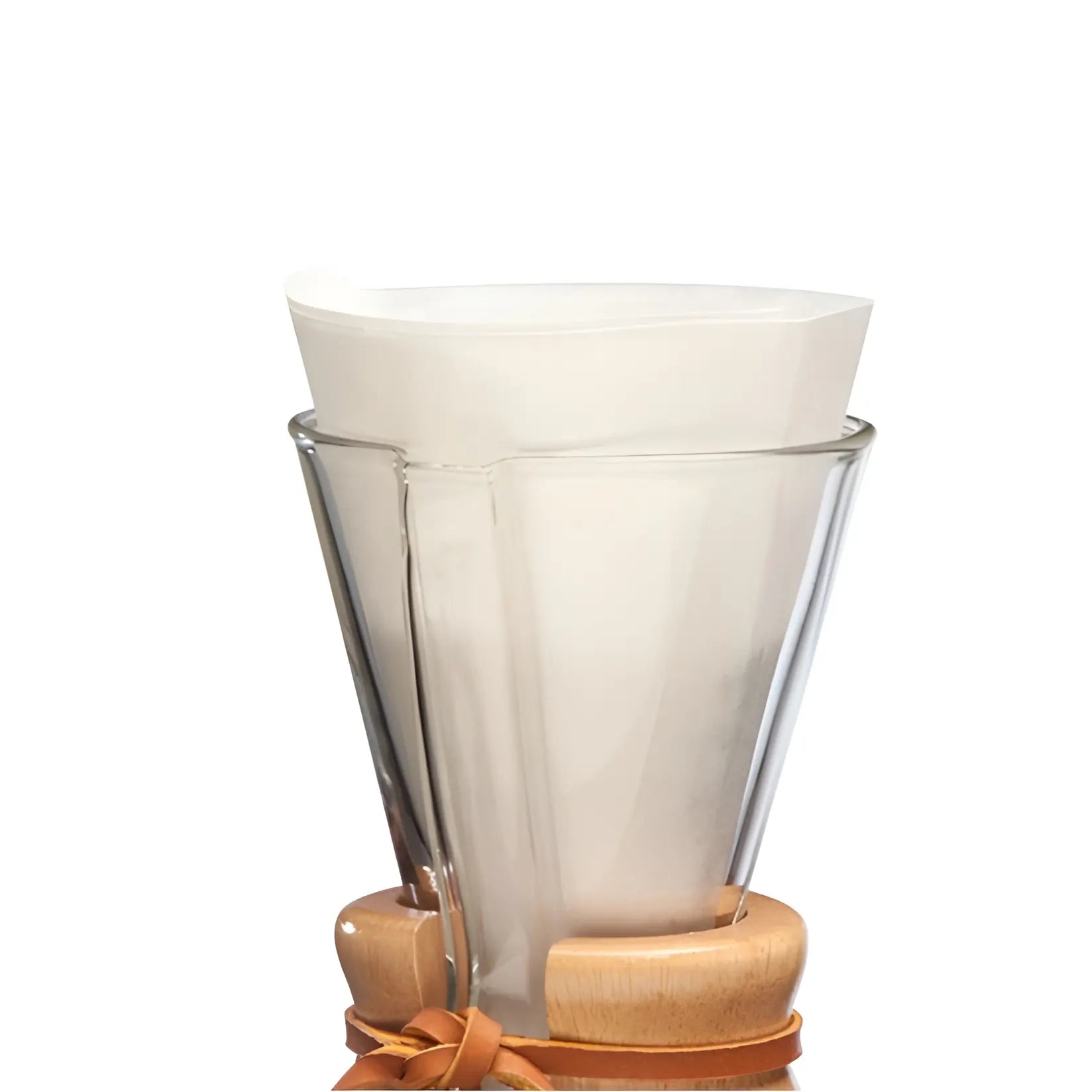 Białe niezłożone filtry papierowe w zaparzaczu Chemex 3 filiżanki