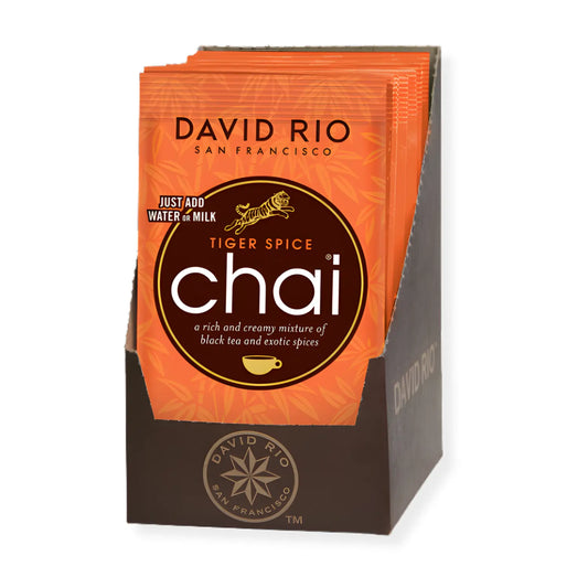 Chai Tiger Spice David Rio – saszetki chai w ekspozytorze, klasyczna korzenna mieszanka z czarną herbatą