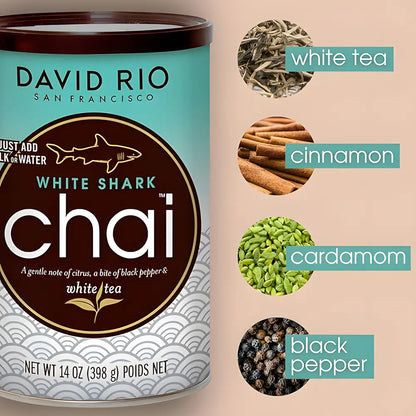 David Rio White Shark Chai – mieszanka białej herbaty, cynamonu, kardamonu i czarnego pieprzu, opakowanie 398 g