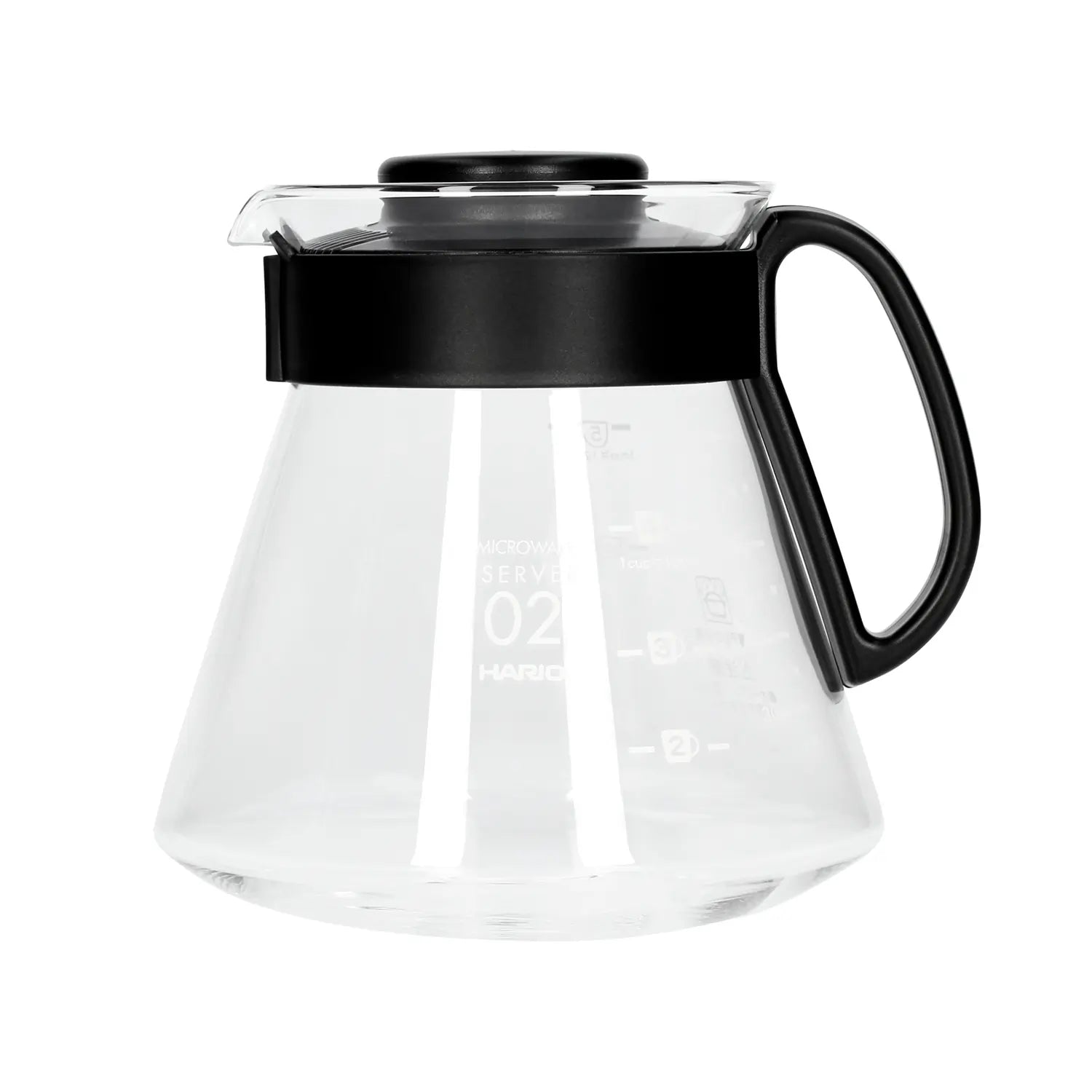 Szklany dzbanek Hario Range Server V60 02 o pojemności 600 ml, żaroodporny serwer do kawy z czarną rączką, kompatybilny z V60 i kuchenką mikrofalową