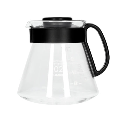 Szklany dzbanek Hario Range Server V60 02 o pojemności 600 ml, żaroodporny serwer do kawy z czarną rączką, kompatybilny z V60 i kuchenką mikrofalową
