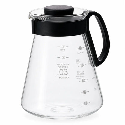 Hario V60 Range Server 03 800 ml – szklany serwer do kawy z czarną pokrywką i uchwytem