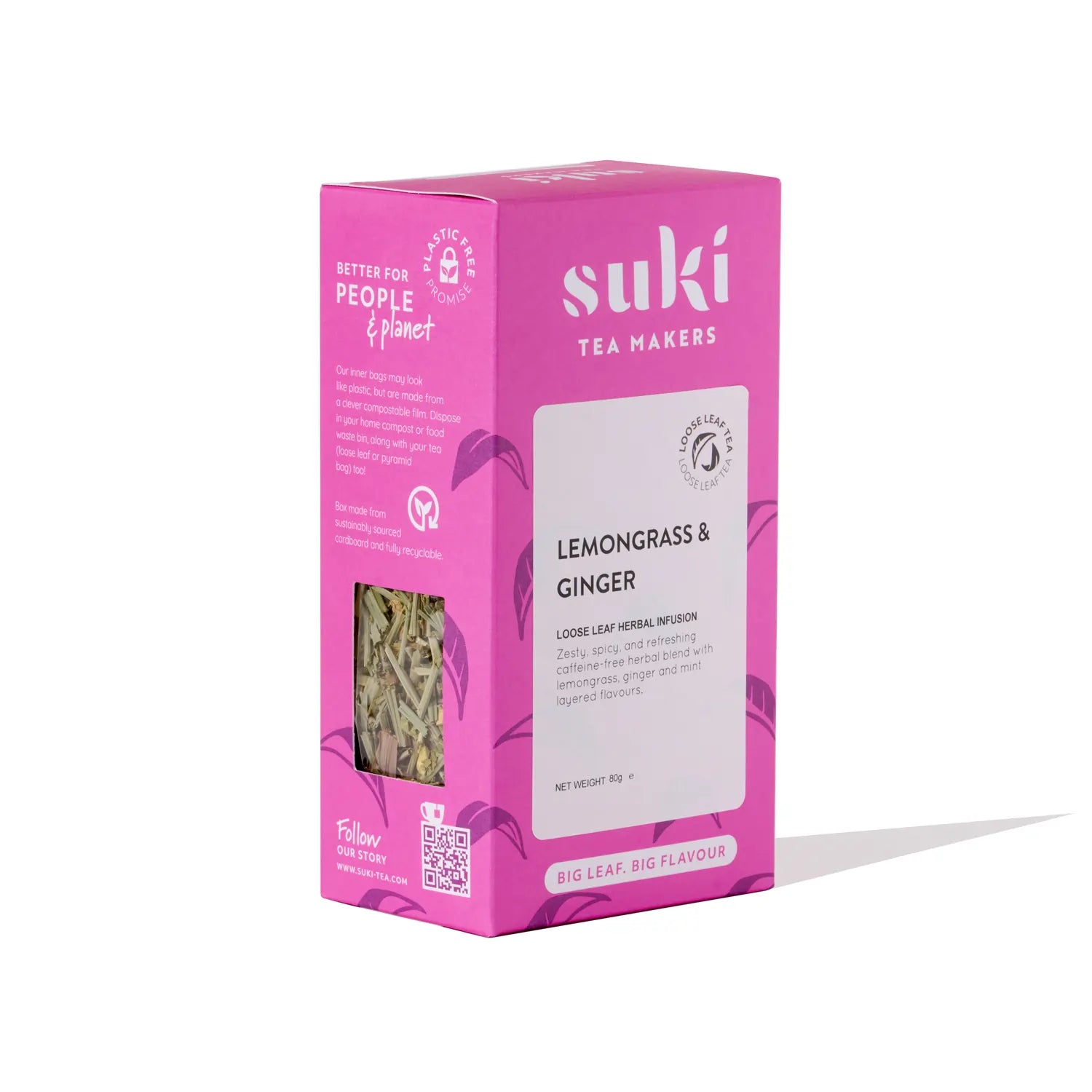 Herbata ziołowa Lemongrass & Ginger SUKI Tea 80 g – sypana mieszanka trawy cytrynowej, imbiru i mięty, bezkofeinowa i orzeźwiająca