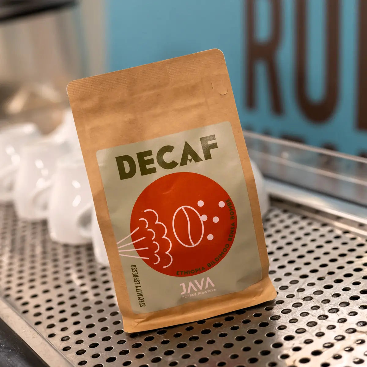 kawa bezkofeinowa JAVA Coffee Ethiopia Bildimo Bensa Bombe – opakowanie kraft na ekspresie do kawy