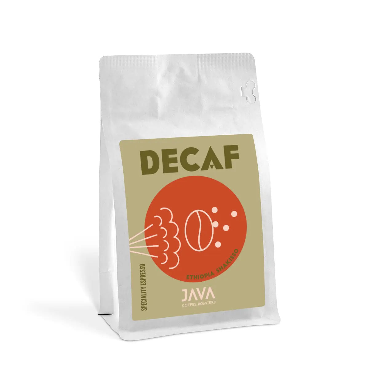Kawa specialty bezkofeinowa Ethiopia Shakisso Java Coffee Roasters w białym opakowaniu 250g