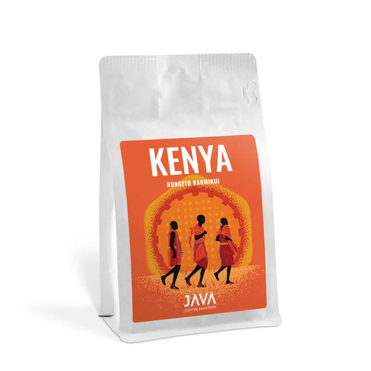Kawa ziarnista Kenya Rungeto Karimikui 250 g JAVA Coffee Roasters w białym opakowaniu