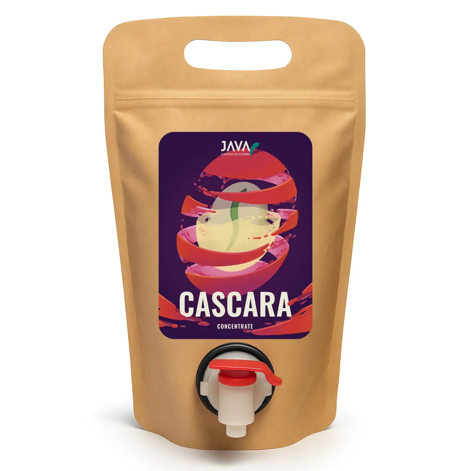 Konsentrat cascary JAVA w kraftowej stojącej torebce z kranikiem – produkt do przygotowania naparu z suszu kawowego