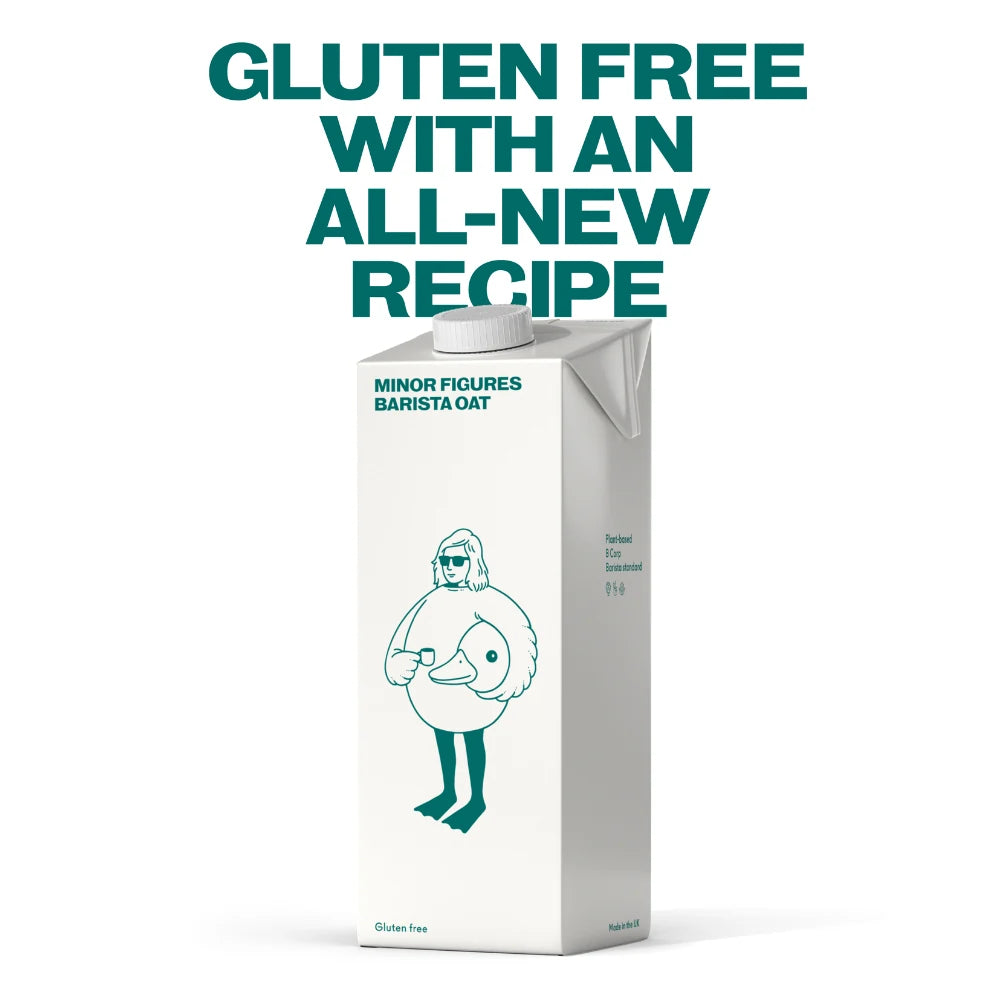 Minor Figures Barista Oat Gluten Free 1L – bezglutenowy napój owsiany dla baristów z nową recepturą, odpowiedni do kaw mlecznych i latte art.