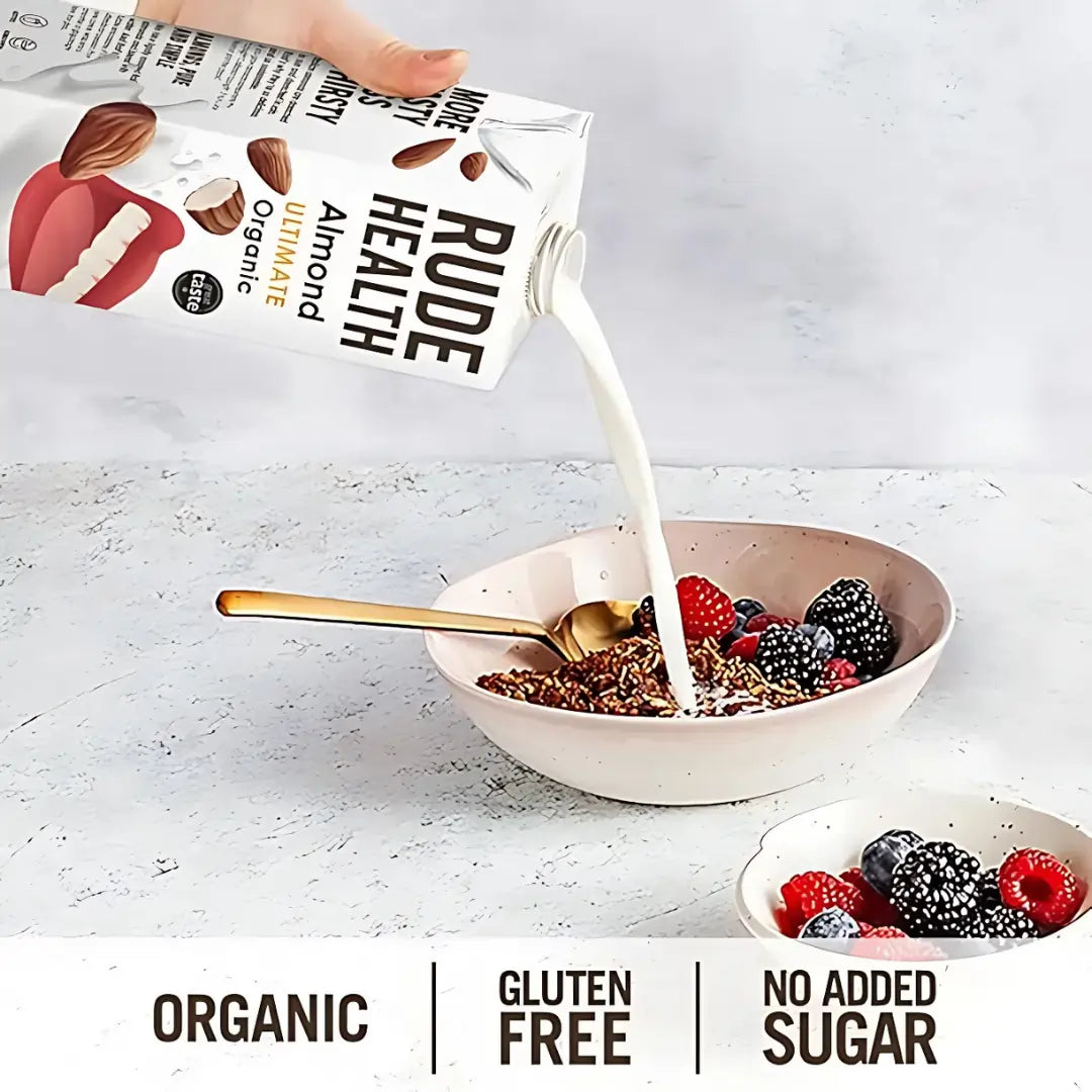 Napój roślinny migdałowy Rude Health Almond Ultimate Organic 1L – organiczny, bez glutenu, bez dodatku cukru, idealny do musli i owoców