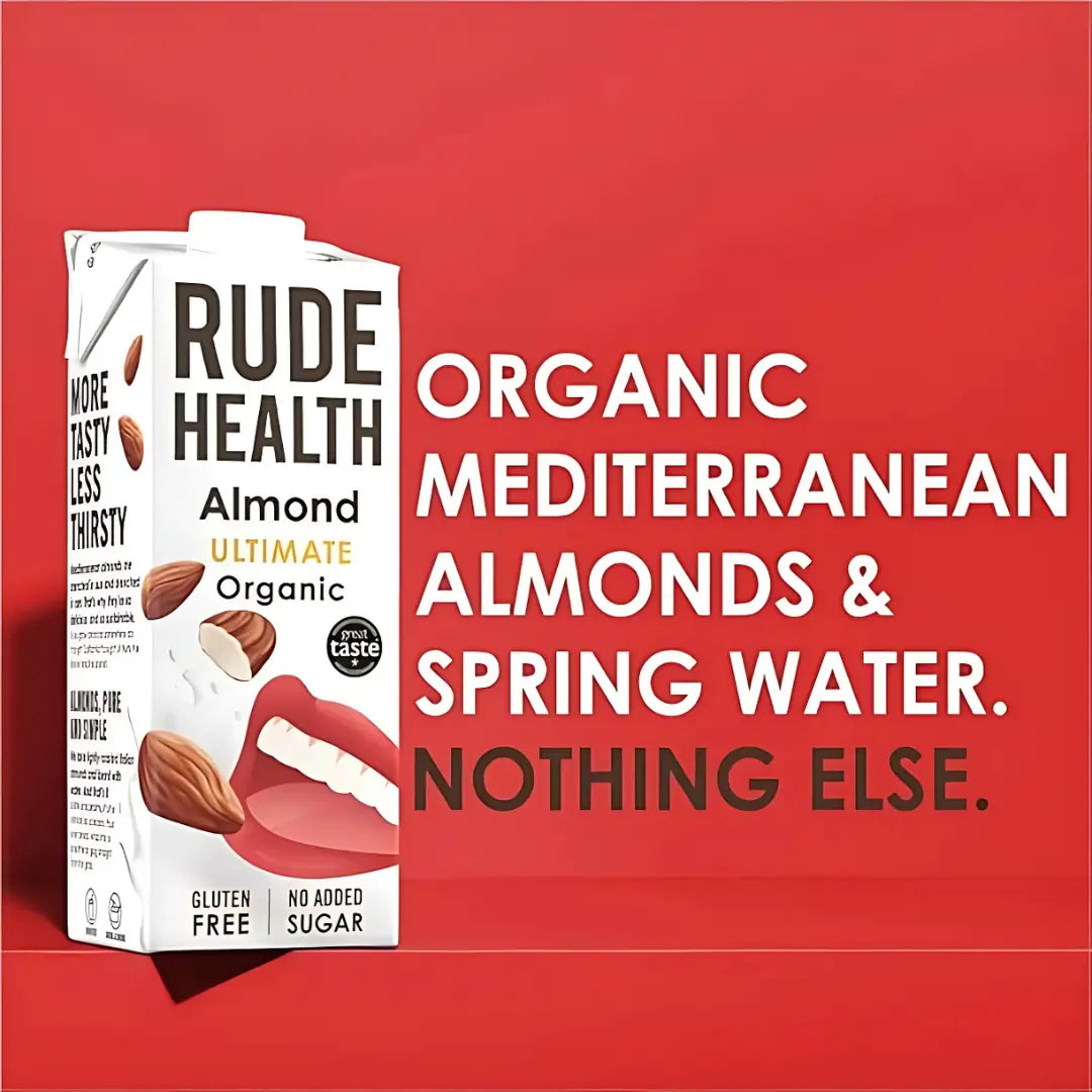 Napój roślinny migdałowy Rude Health Almond Ultimate Organic 1L – organiczne migdały śródziemnomorskie, woda źródlana, bez glutenu, bez dodatku cukru