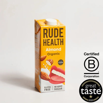 Napój roślinny Rude Health Almond Organic 1L – ekologiczny napój migdałowy bez dodatku cukru i glutenu, idealny do kawy, musli i smoothie.