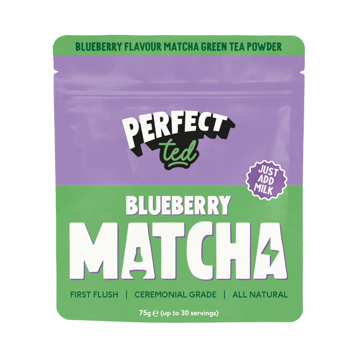 PerfectTed blueberry matcha 75g – matcha green tea powder blueberry flavour, ceremonial grade, opakowanie produktu