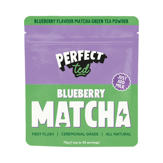 PerfectTed blueberry matcha 75g – matcha green tea powder blueberry flavour, ceremonial grade, opakowanie produktu