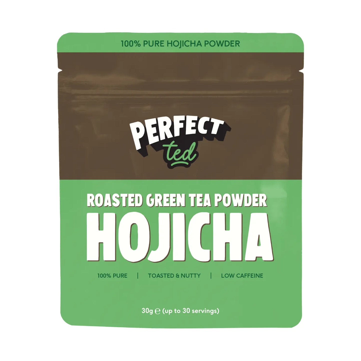 PerfectTed hojicha powder 30g – roasted green tea powder, 100% pure, low caffeine, opakowanie produktu