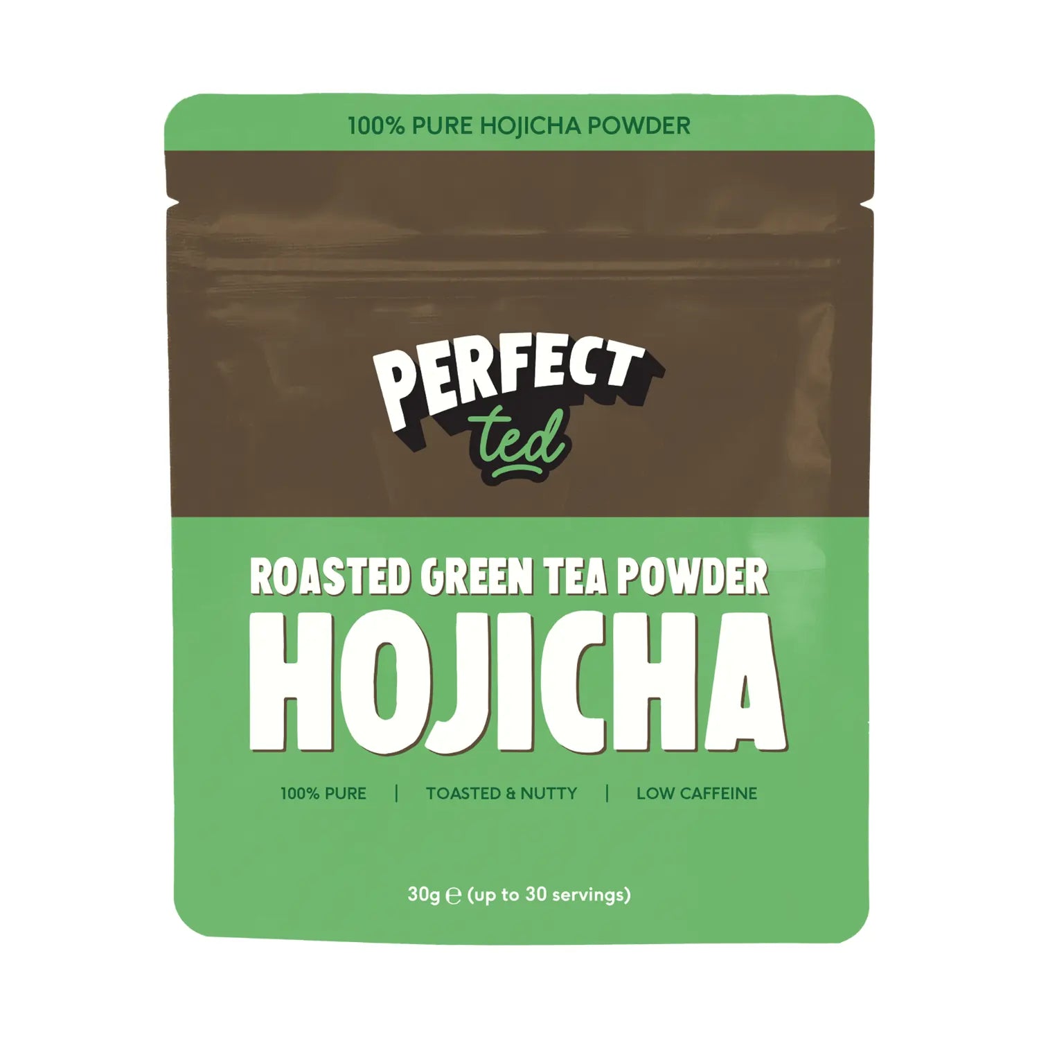 PerfectTed hojicha powder 30g – roasted green tea powder, 100% pure, low caffeine, opakowanie produktu