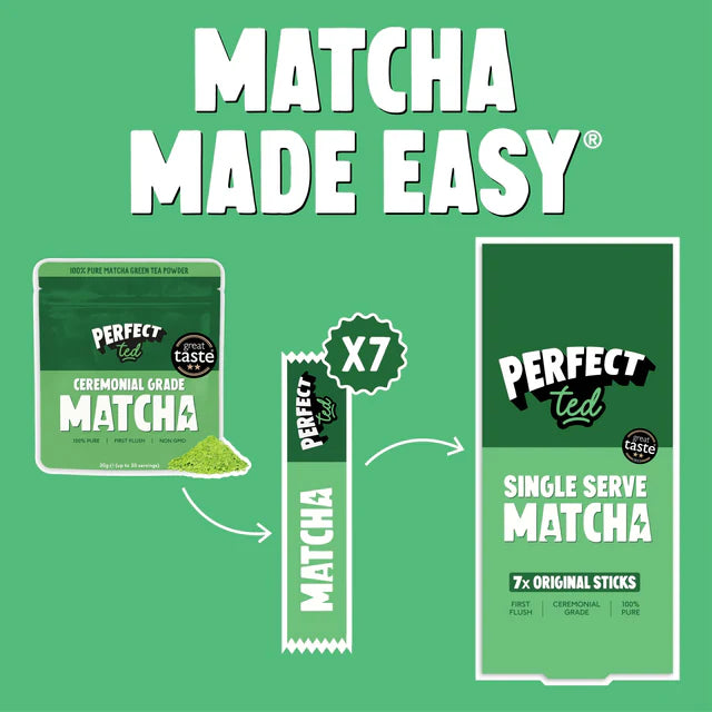 PerfectTed Matcha Made Easy – ceremonialna matcha i single serve sticks, wygodne porcje matchy do szybkiego przygotowania latte