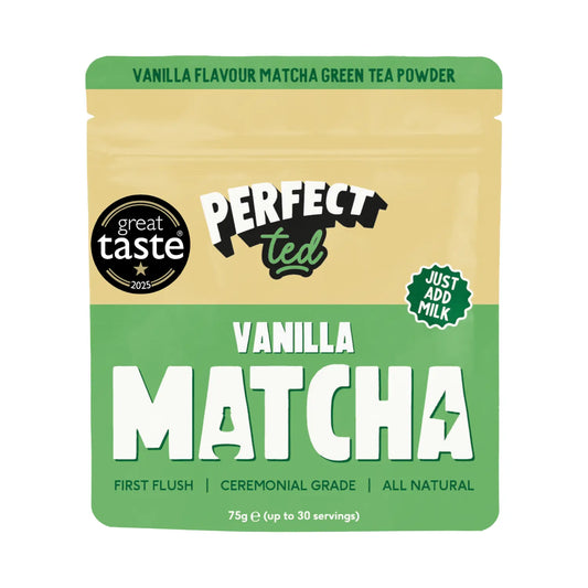 PerfectTed vanilla matcha 75g – matcha green tea powder vanilla flavour, ceremonial grade, opakowanie produktu