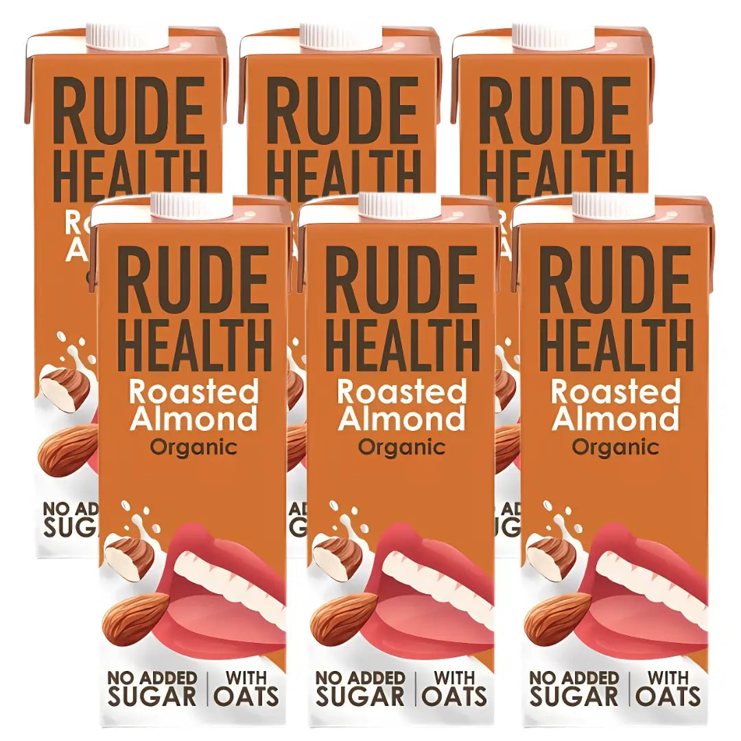 Rude Health Roasted Almond Organic – zestaw 6 x 1L napoju migdałowo-owsianego BIO, bez cukru, wegański, bez glutenu