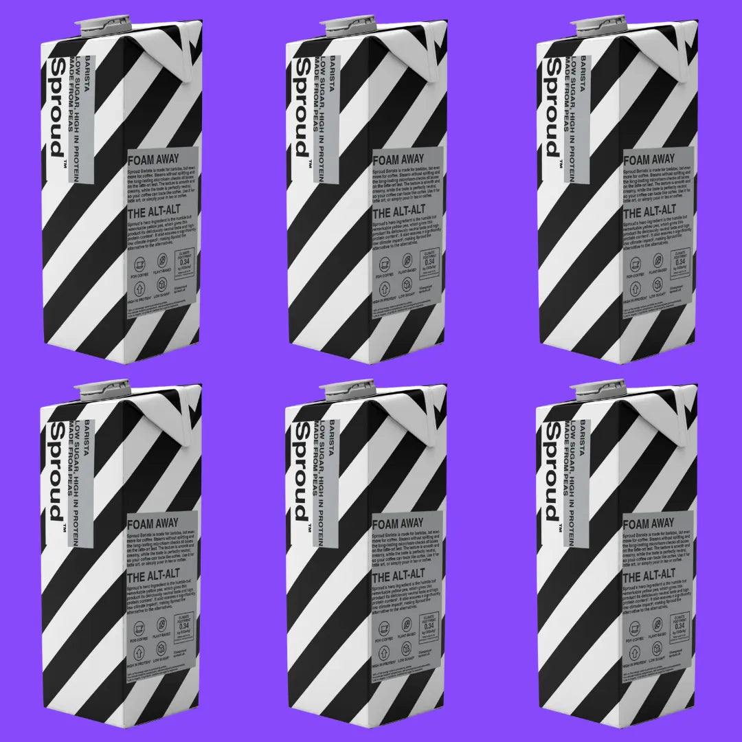 Zestaw 6x1L Sproud Barista – roślinny napój z żółtego grochu, stworzony specjalnie do kawy. Doskonale się spienia, ma neutralny smak i wysoką zawartość białka. Idealny dla baristów i miłośników roślinnych alternatyw.