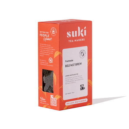 Suki Tea Belfast Brew – czarna herbata liściasta Fairtrade 100g, mocna mieszanka Assam i afrykańskich liści
