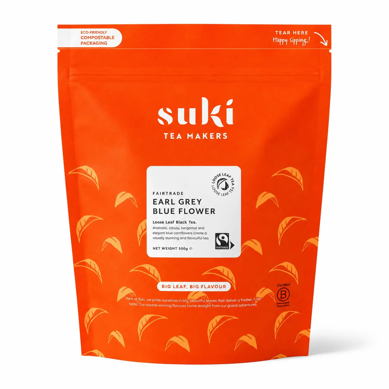 Suki Tea Earl Grey Blue Flower Fairtrade 500 g – liściasta czarna herbata Earl Grey z bergamotką i bławatkiem