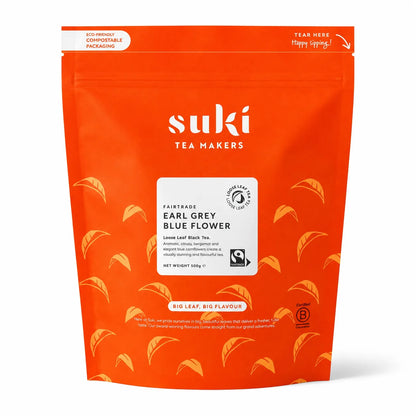 Suki Tea Earl Grey Blue Flower Fairtrade 500 g – liściasta czarna herbata Earl Grey z bergamotką i bławatkiem