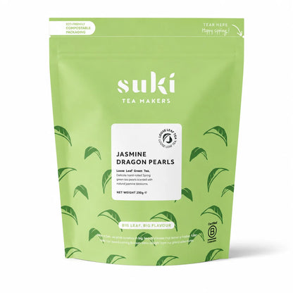 Suki Tea Jasmine Dragon Pearls 250 g – liściasta zielona herbata jaśminowa w perłach