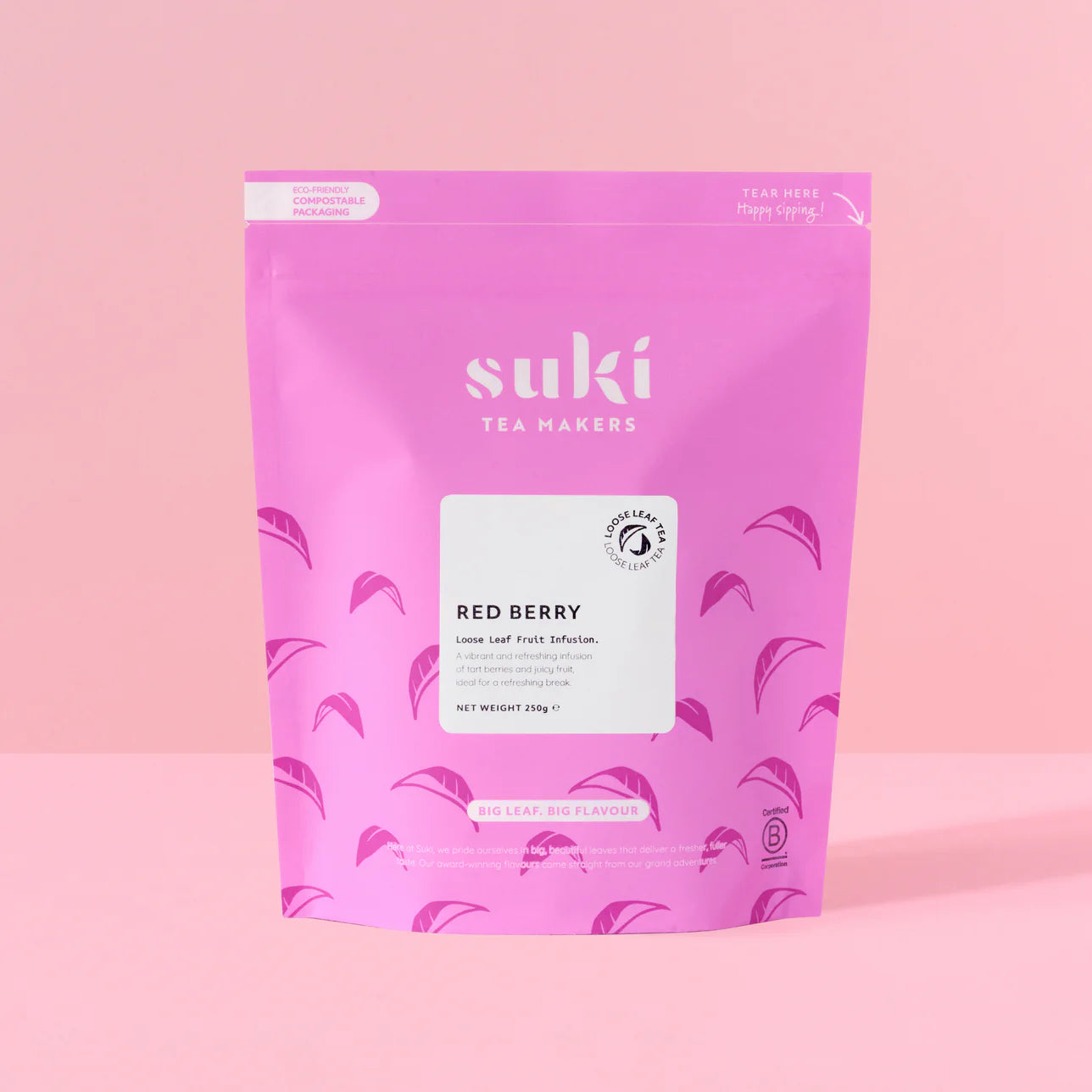 Herbata owocowa Suki Tea Red Berry 250 g – różowe opakowanie herbaty liściastej