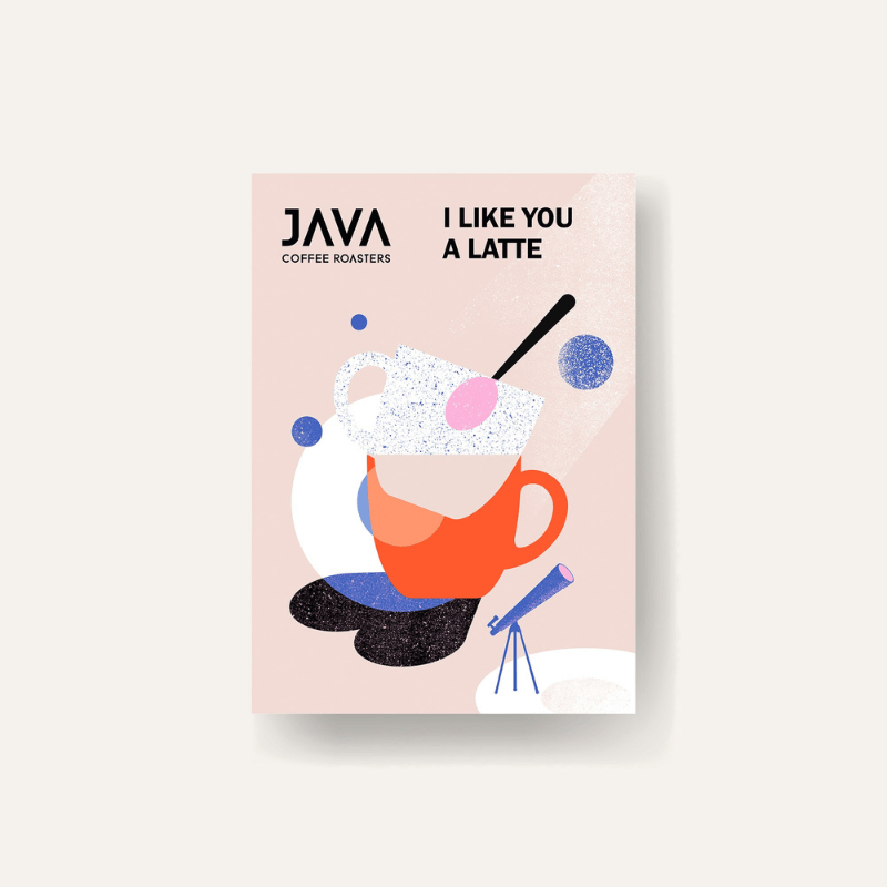 Walentynkowa Kartka - Indywidualnie zaprojektowana kartki z hasłem dizajn 3 - walentynkowa poczta kawowa JAVA Coffee