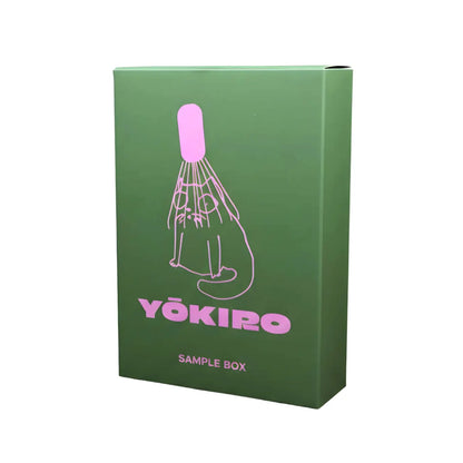 Yōkiro Sample Box – zielone, minimalistyczne opakowanie zestawu próbek z ilustracją chasenu i logo Yōkiro